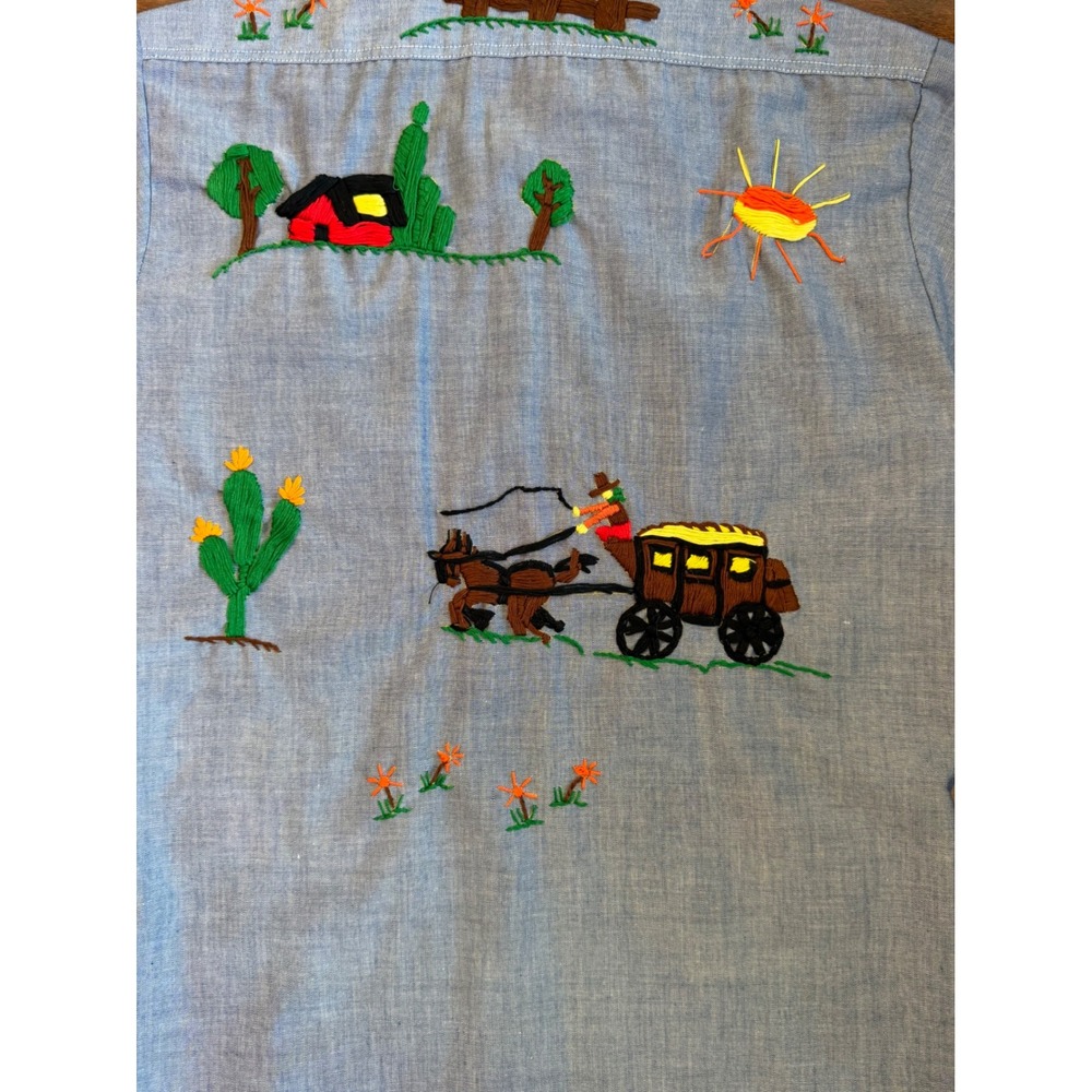 Vintage Chambray 70's American Apparel RN 45055 Work Shirt Hand Embroidered SZ S - Picture 8 of 13
